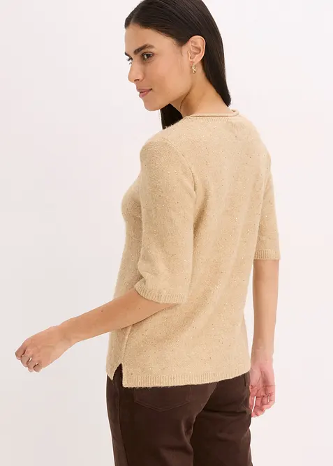 Pull manches coudes à sequins et fil brillant, bonprix