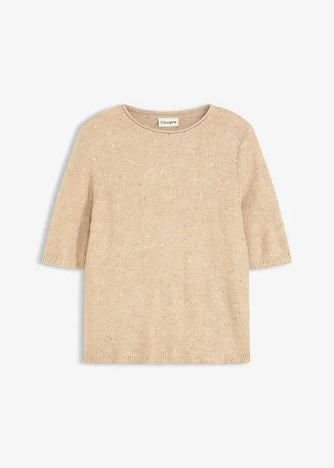 Pull manches coudes à sequins et fil brillant, bonprix
