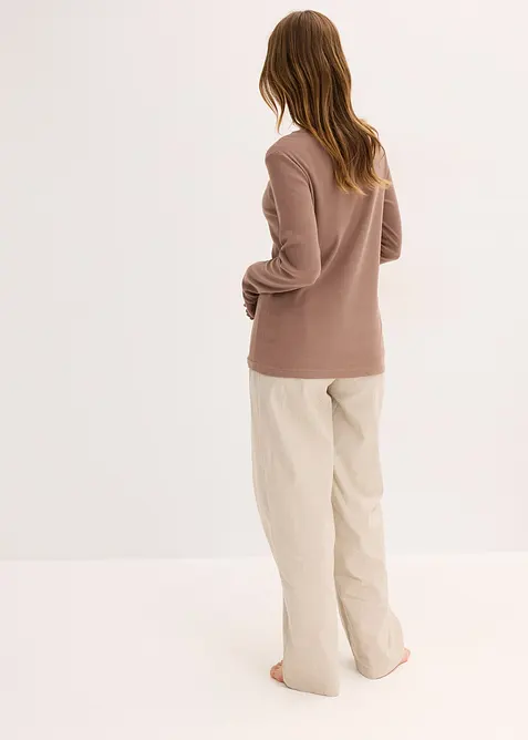 Pyjama avec un T-shirt côtelé et un pantalon tissé, bonprix