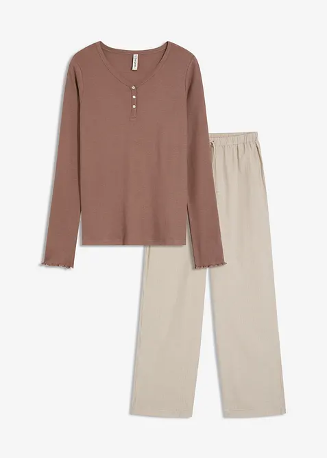Pyjama avec un T-shirt côtelé et un pantalon tissé, bonprix