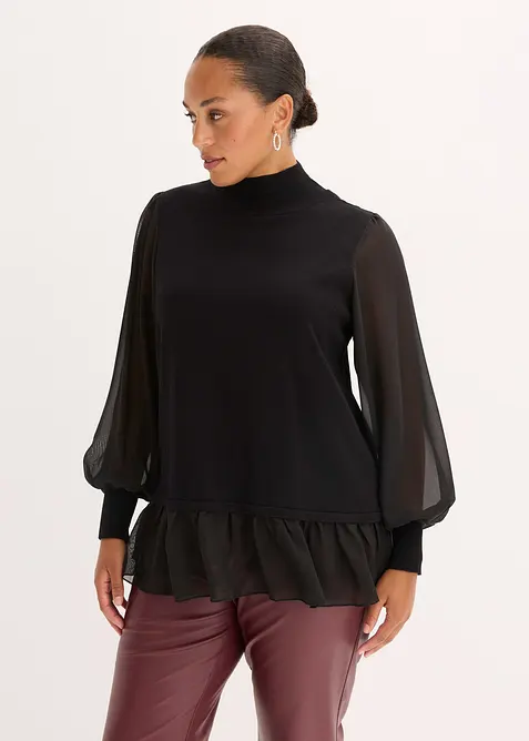 Pull en fine maille avec empiècement blouse, bonprix