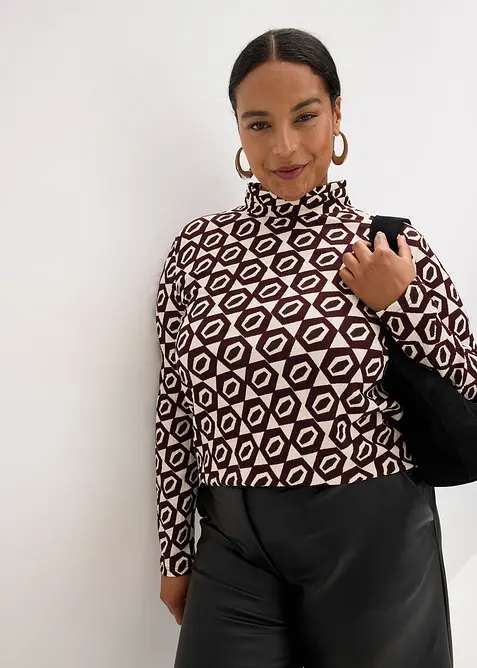 T-shirt manches longues texturé à col montant, bonprix