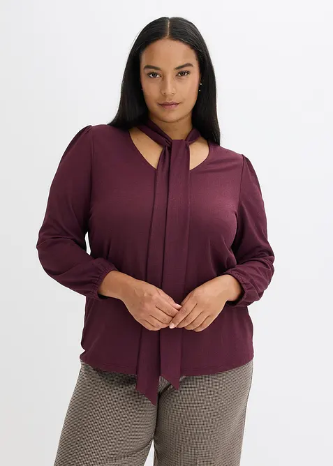 T-shirt manches longues texturé à lavallière amovible, bonprix