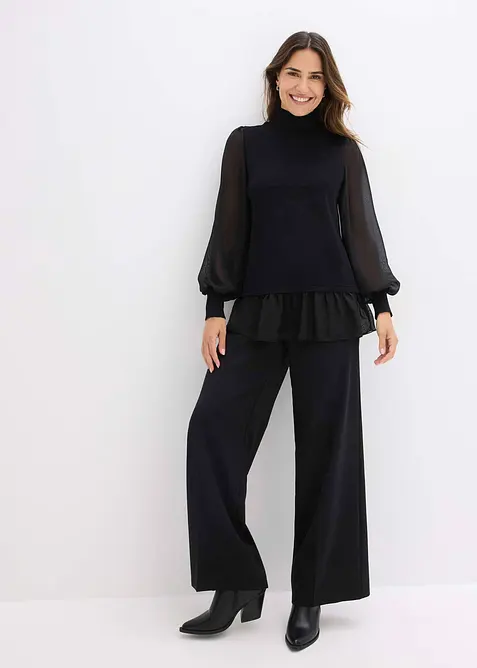Pull en fine maille avec empiècement blouse, bonprix