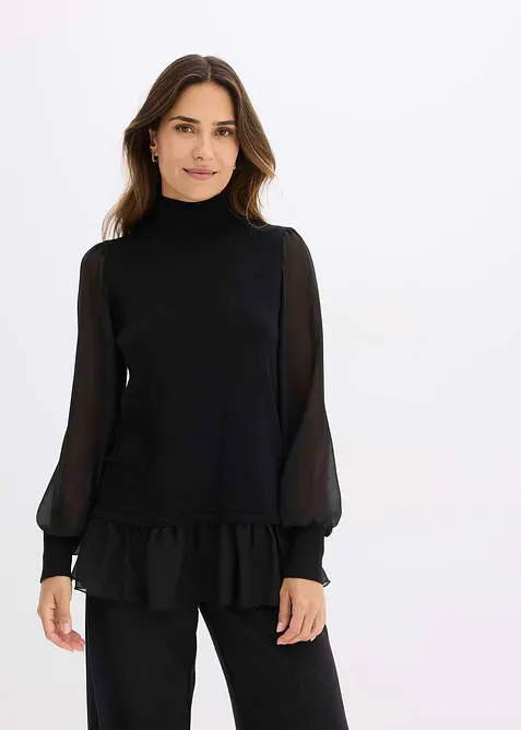 Pull en fine maille avec empiècement blouse, bonprix