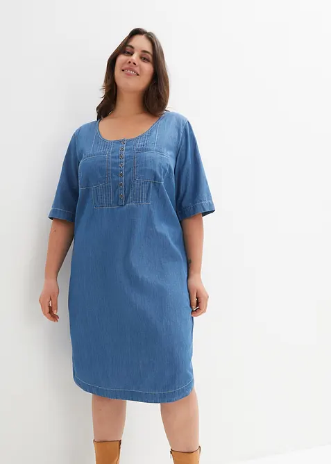 Robe en coton jean longueur genou, demi-manches, bonprix