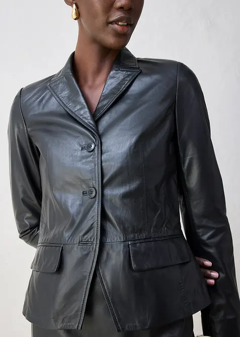 Blazer court en cuir d’agneau nappa, bonprix