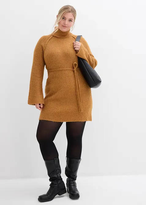 Robe courte en maille côtelée à col roulé, bonprix