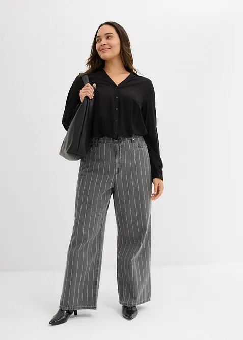 Jean large taille haute, effets destroy, bonprix