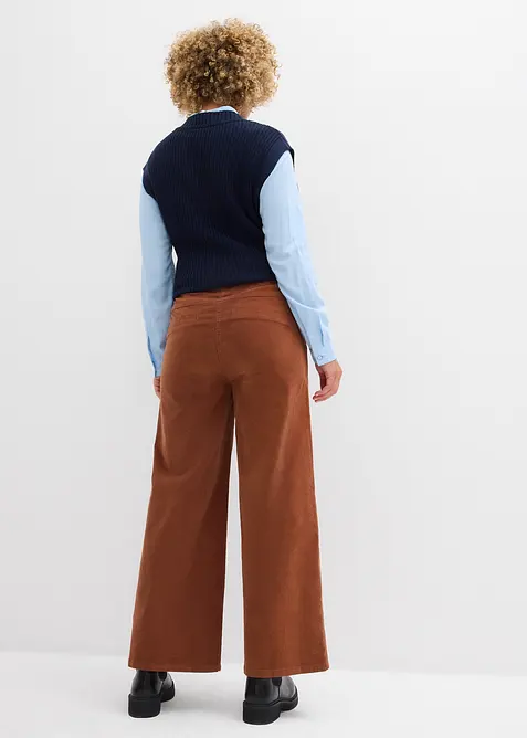 Pantalon en velours côtelé, taille haute élastiquée, bonprix