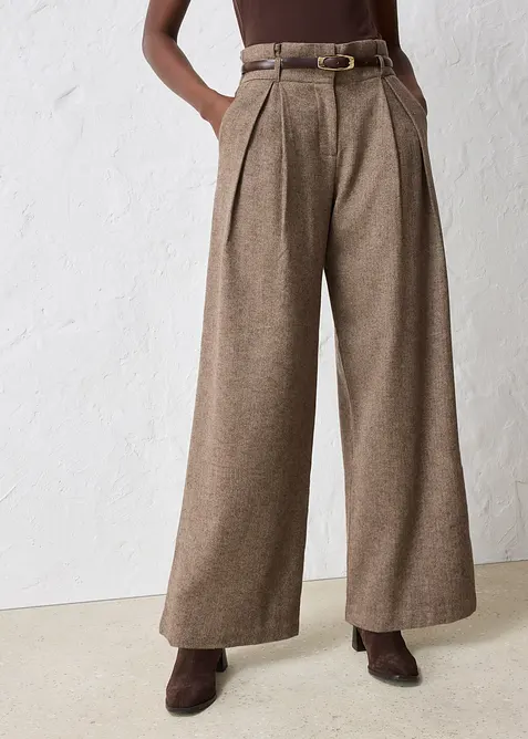 Pantalon large à pinces en laine majoritaire, bonprix