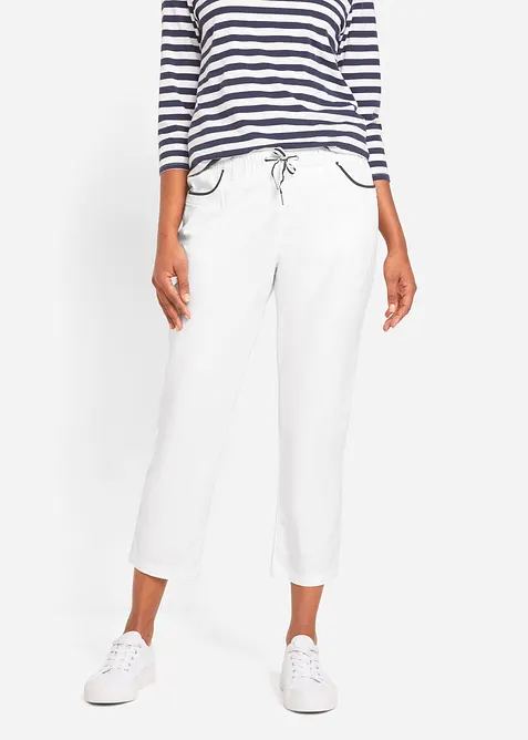 Pantalon 7/8 taille élastiquée en coton Paper Touch, bonprix