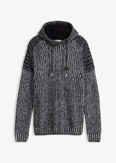 Pull en grosse maille à capuche et détails motard, bonprix