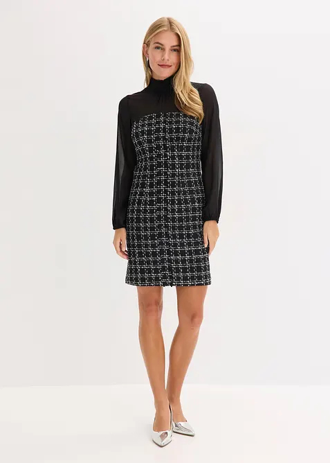 Robe courte en maille bouclette avec manches en mousseline, bonprix