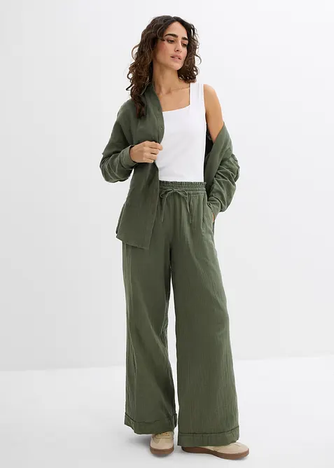 Pantalon taille &eacute;lastiqu&eacute;e en gaze de coton, bonprix