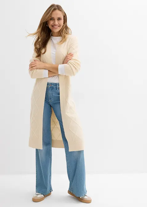 Long gilet en maille torsad&eacute;e, bonprix