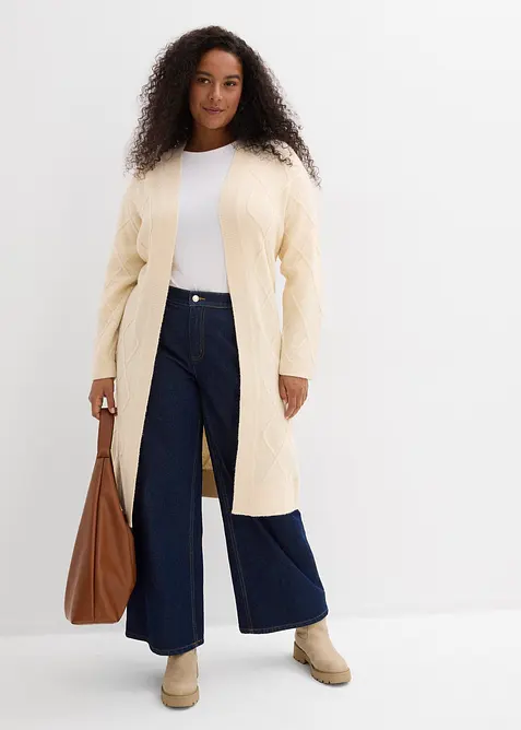 Long gilet en maille torsadée, bonprix