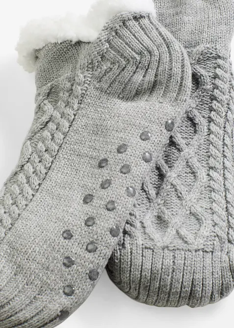 Chaussettes douillettes en maille torsadée avec doublure peluche et semelle antiglisse, bonprix