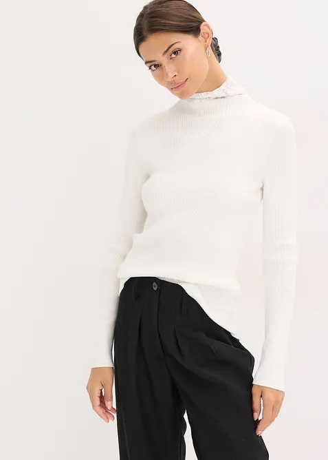 Pull côtelé en viscose mélangée fluide, bonprix