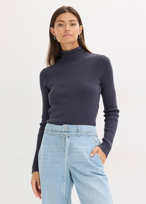 Pull côtelé en viscose mélangée fluide, bonprix