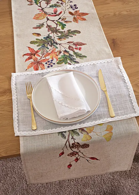 Lot de 2 serviettes de table en tissu avec passepoil, bonprix