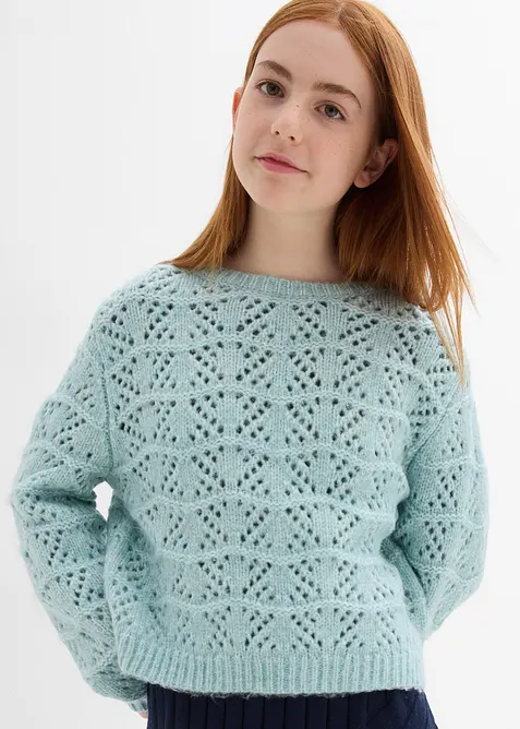 Pull en grosse maille à broderie ajourée, bonprix