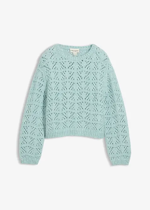 Pull en grosse maille à broderie ajourée, bonprix