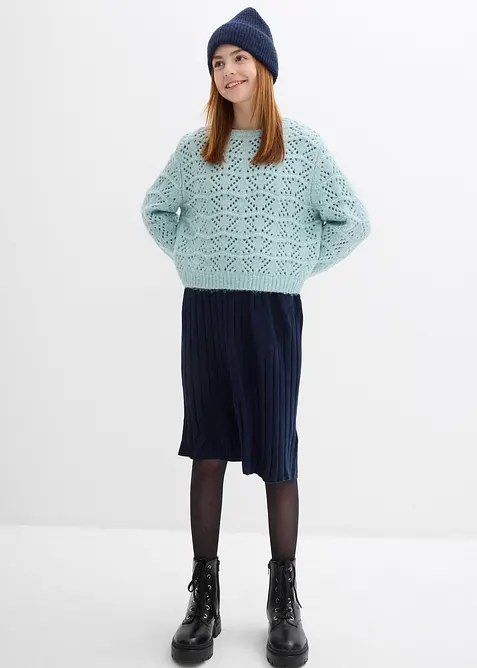 Pull en grosse maille à broderie ajourée, bonprix