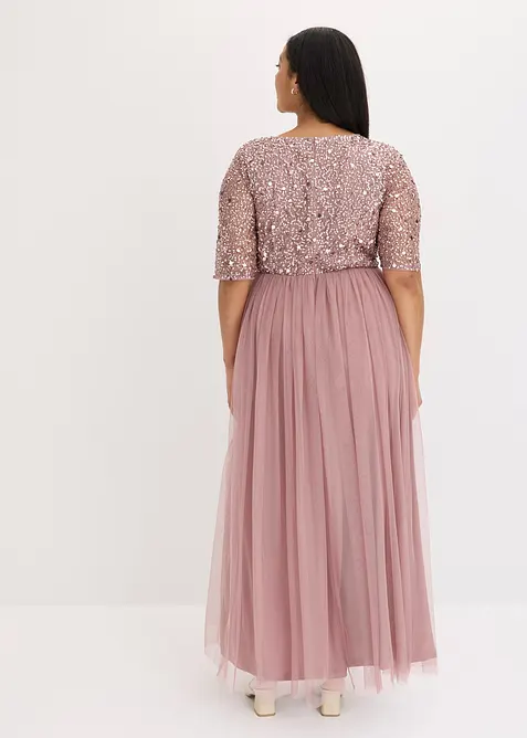 Robe de soir&eacute;e en tulle avec haut brod&eacute; de sequins, bonprix