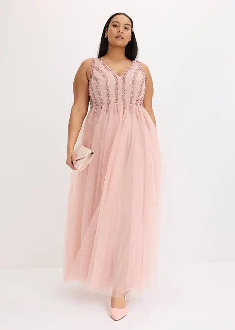 Robe longue en tulle fin avec sequins brodés, bonprix