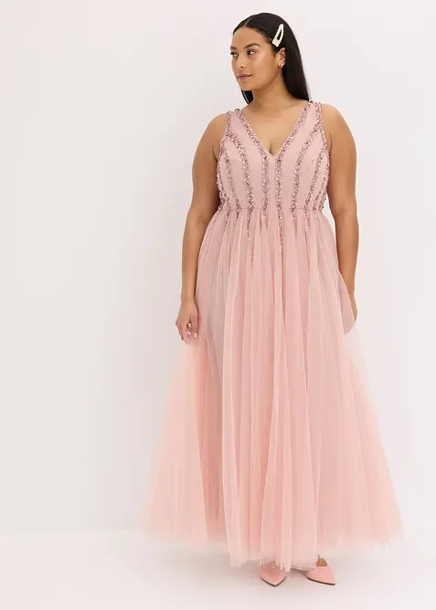 Robe longue en tulle fin avec sequins brodés, bonprix