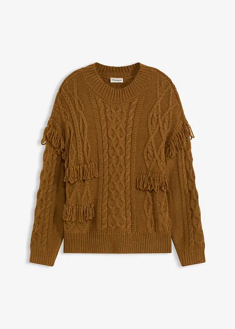 Pull oversize à franges, bonprix