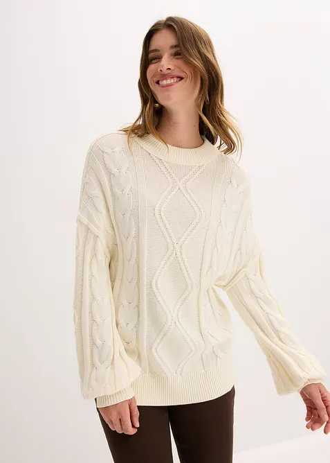 Pull oversize à motif torsadé, bonprix