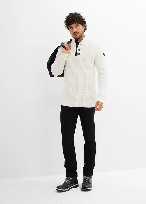 Pull texturé en coton majoritaire à col montant, bonprix