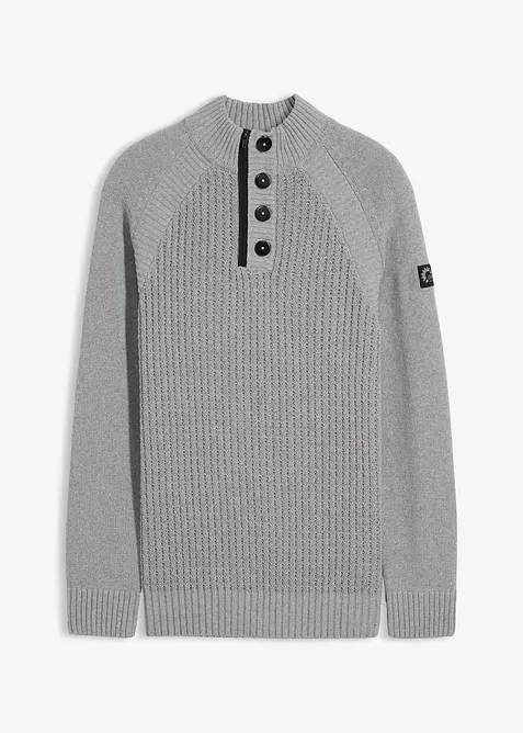 Pull texturé en coton majoritaire à col montant, bonprix