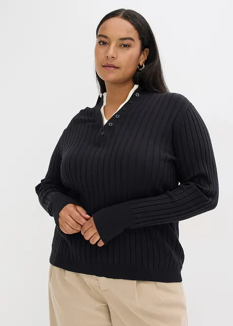 Pull côtelé effet superposé, viscose majoritaire, bonprix