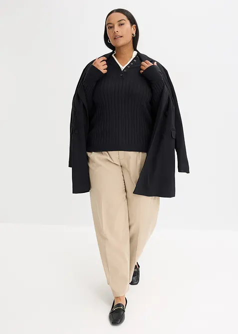 Pull côtelé effet superposé, viscose majoritaire, bonprix