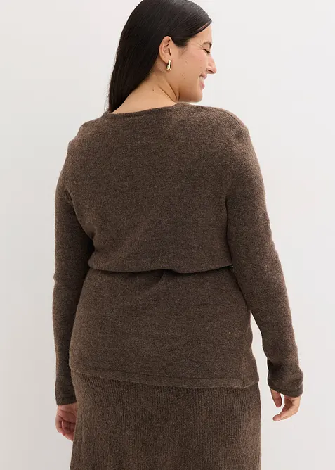 T-shirt manches longues en maille avec ceinture à nouer, bonprix