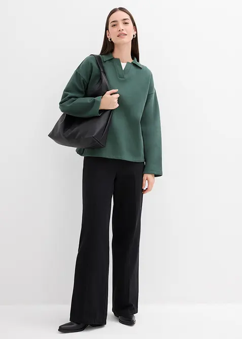 Sweat en coton avec col polo en maille, bonprix