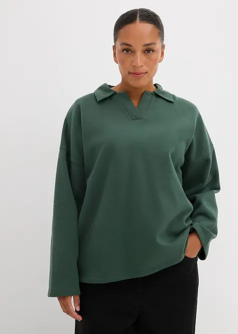 Sweat en coton avec col polo en maille, bonprix