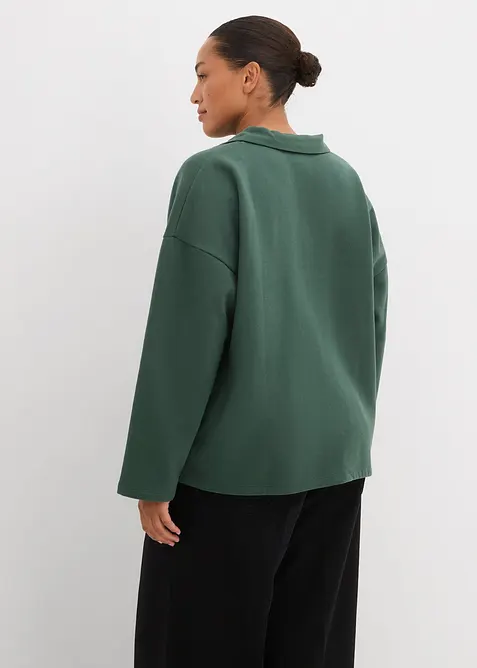 Sweat en coton avec col polo en maille, bonprix