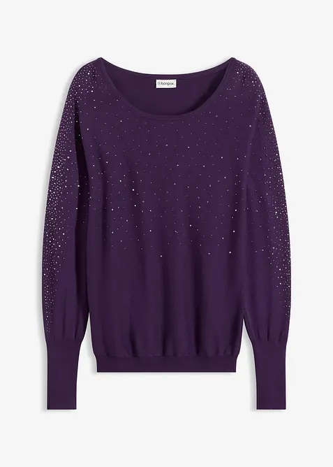 Pull en fine maille avec strass, bonprix