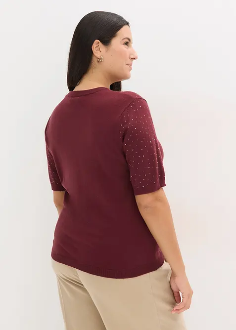 Pull manches coudes en fine maille avec strass, bonprix