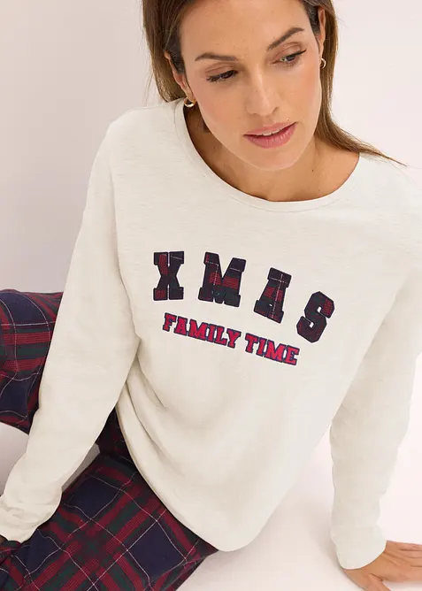 Pyjama avec pantalon en flanelle et pochette cadeau, bonprix