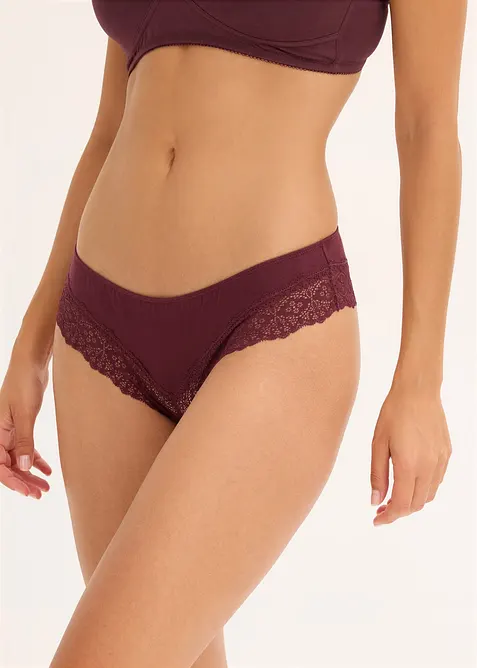 Lot de 4 slips brésiliens coton et dentelle, bonprix