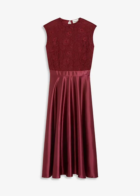 Robe midi en satin avec haut en dentelle, bonprix