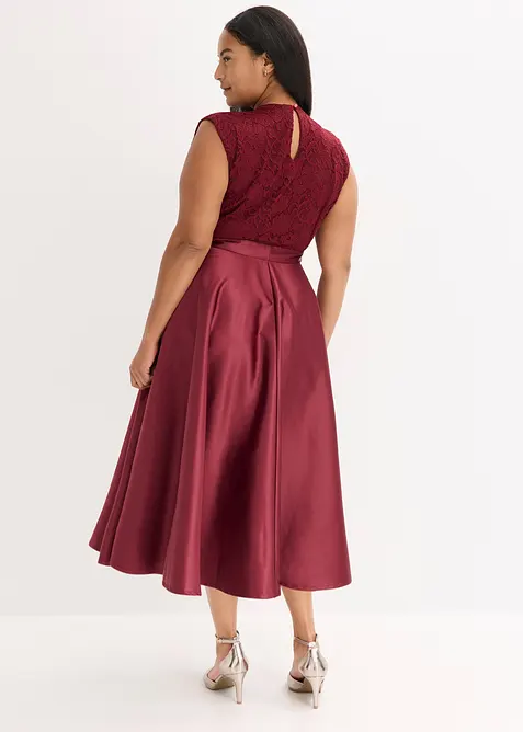 Robe midi en satin avec haut en dentelle, bonprix