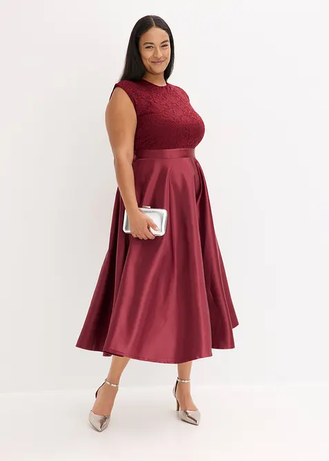 Robe midi en satin avec haut en dentelle, bonprix
