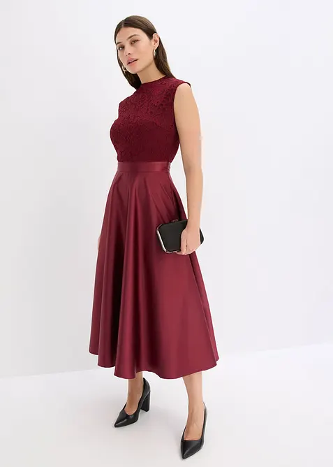 Robe midi en satin avec haut en dentelle, bonprix