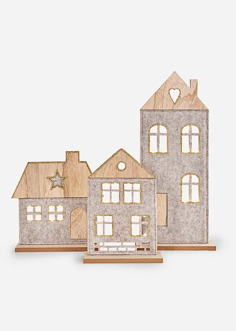 Lot de 3 maisons déco à LED, bonprix